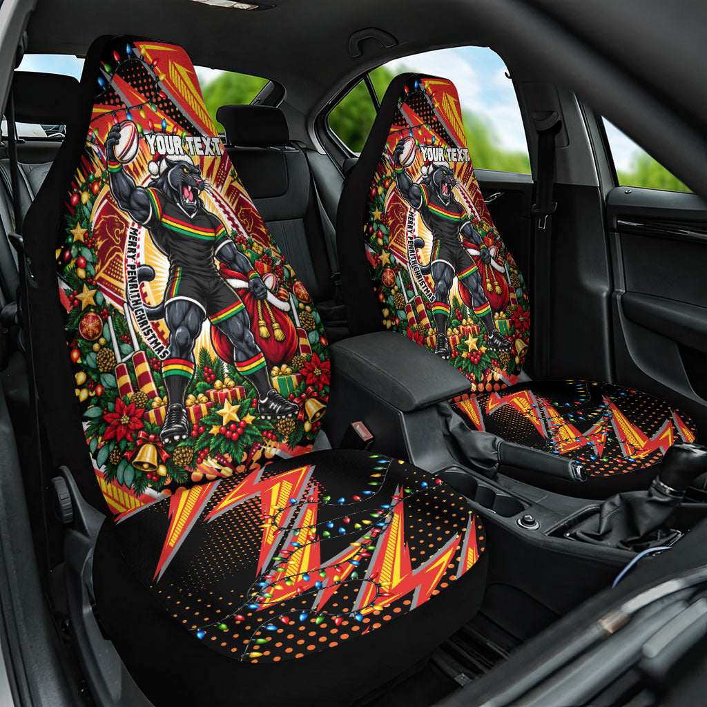 Personalized Penrith Panthers Rugby Christmas Car Seat Cover Holiday Mascot Graphic Art Festive Lights Bow