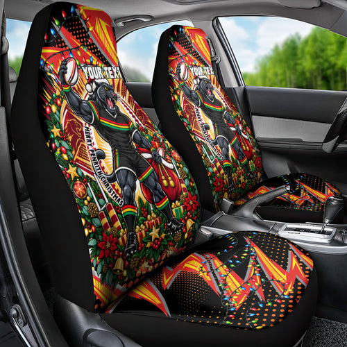 Personalized Penrith Panthers Rugby Christmas Car Seat Cover Holiday Mascot Graphic Art Festive Lights Bow