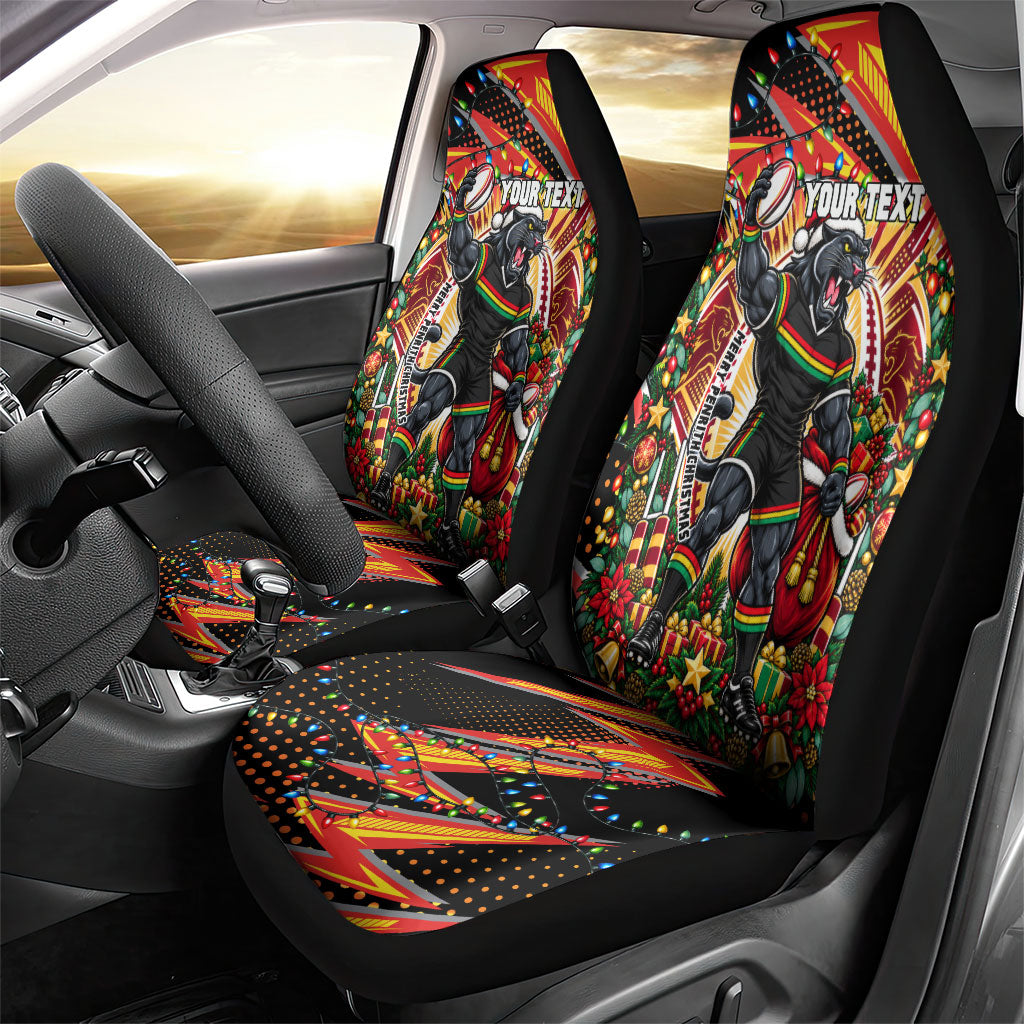 Personalized Penrith Panthers Rugby Christmas Car Seat Cover Holiday Mascot Graphic Art Festive Lights Bow