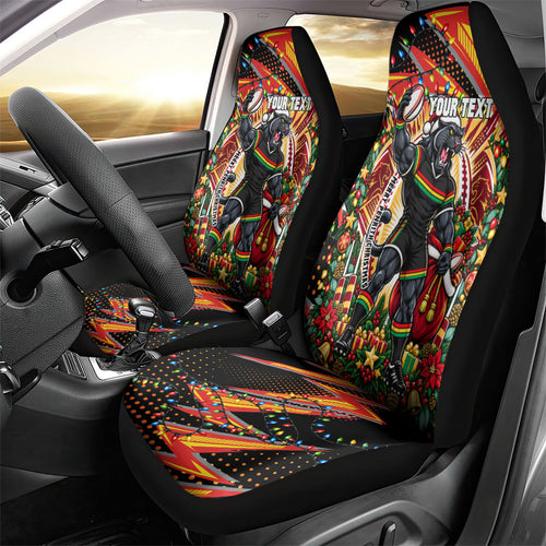 Personalized Penrith Panthers Rugby Christmas Car Seat Cover Holiday Mascot Graphic Art Festive Lights Bow