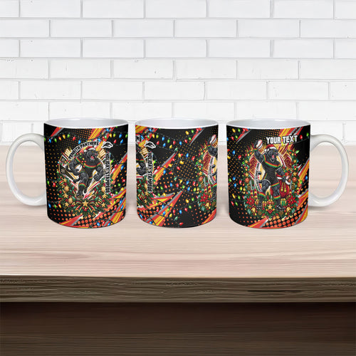 Personalized Penrith Panthers Rugby Christmas Ceramic Mug Holiday Mascot Graphic Art Festive Lights Bow