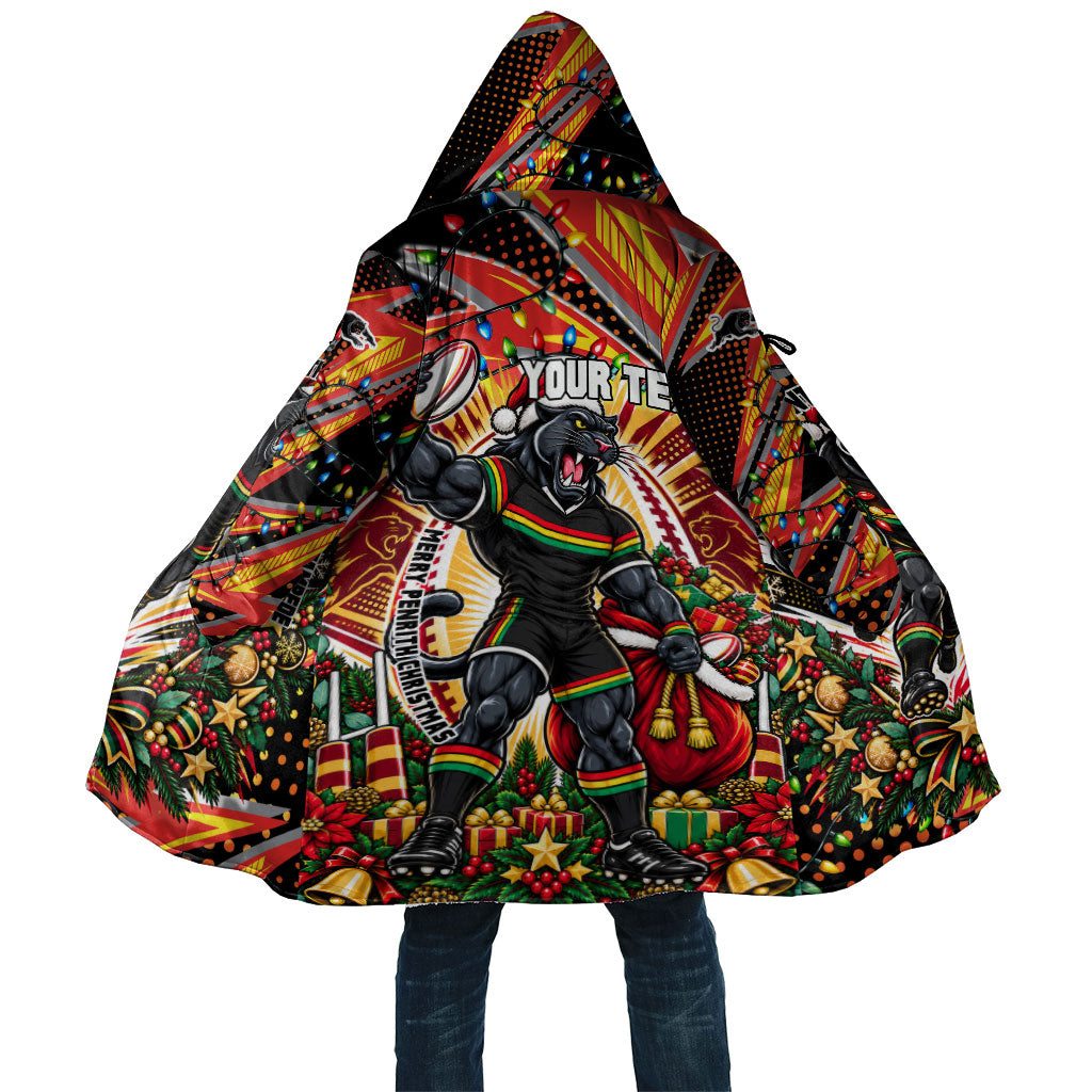 Personalized Penrith Panthers Rugby Christmas Cloak Holiday Mascot Graphic Art Festive Lights Bow