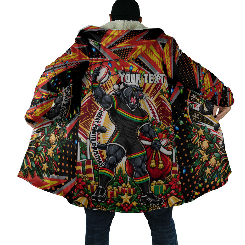 Personalized Penrith Panthers Rugby Christmas Cloak Holiday Mascot Graphic Art Festive Lights Bow