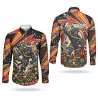 Personalized Penrith Panthers Rugby Christmas Couples Matching Off Shoulder Short Dress and Long Sleeve Button Shirt Holiday Mascot Graphic Art Festive Lights Bow