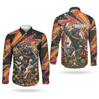 Personalized Penrith Panthers Rugby Christmas Couples Matching Summer Maxi Dress and Long Sleeve Button Shirt Holiday Mascot Graphic Art Festive Lights Bow