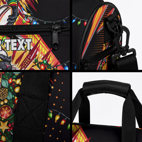 Personalized Penrith Panthers Rugby Christmas Duffle Bag Holiday Mascot Graphic Art Festive Lights Bow