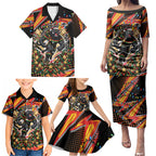 Personalized Penrith Panthers Rugby Christmas Family Matching Puletasi and Hawaiian Shirt Holiday Mascot Graphic Art Festive Lights Bow
