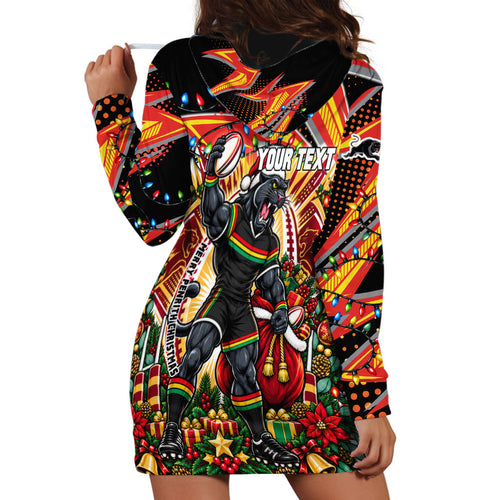 Personalized Penrith Panthers Rugby Christmas Hoodie Dress Holiday Mascot Graphic Art Festive Lights Bow
