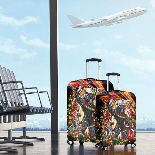 Personalized Penrith Panthers Rugby Christmas Luggage Cover Holiday Mascot Graphic Art Festive Lights Bow