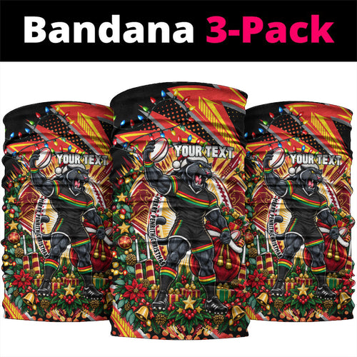 Personalized Penrith Panthers Rugby Christmas Neck Gaiter Holiday Mascot Graphic Art Festive Lights Bow