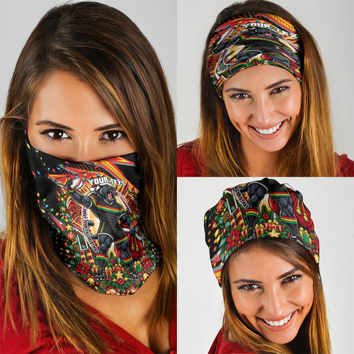 Personalized Penrith Panthers Rugby Christmas Neck Gaiter Holiday Mascot Graphic Art Festive Lights Bow