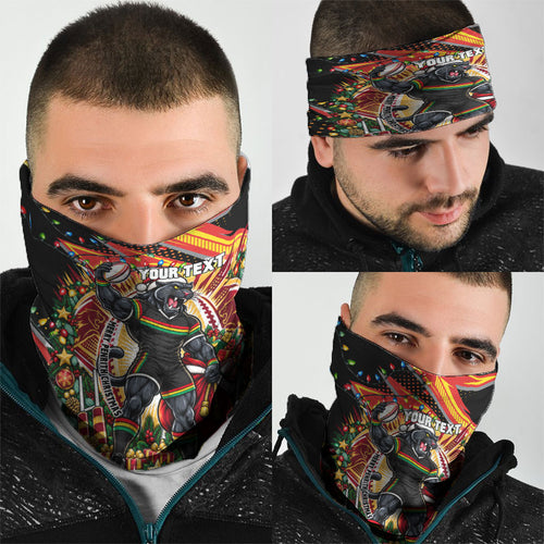 Personalized Penrith Panthers Rugby Christmas Neck Gaiter Holiday Mascot Graphic Art Festive Lights Bow