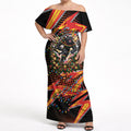 Personalized Penrith Panthers Rugby Christmas Off Shoulder Maxi Dress Holiday Mascot Graphic Art Festive Lights Bow