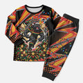 Personalized Penrith Panthers Rugby Christmas Pajama Set Holiday Mascot Graphic Art Festive Lights Bow