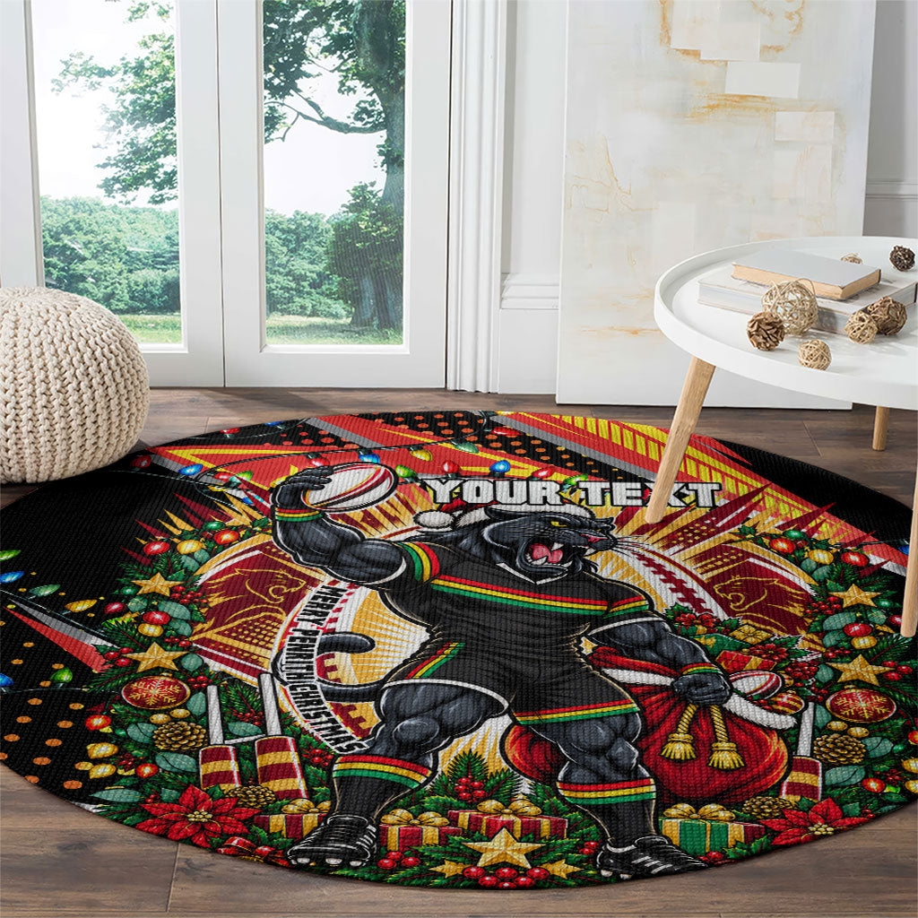 Personalized Penrith Panthers Rugby Christmas Round Carpet Holiday Mascot Graphic Art Festive Lights Bow