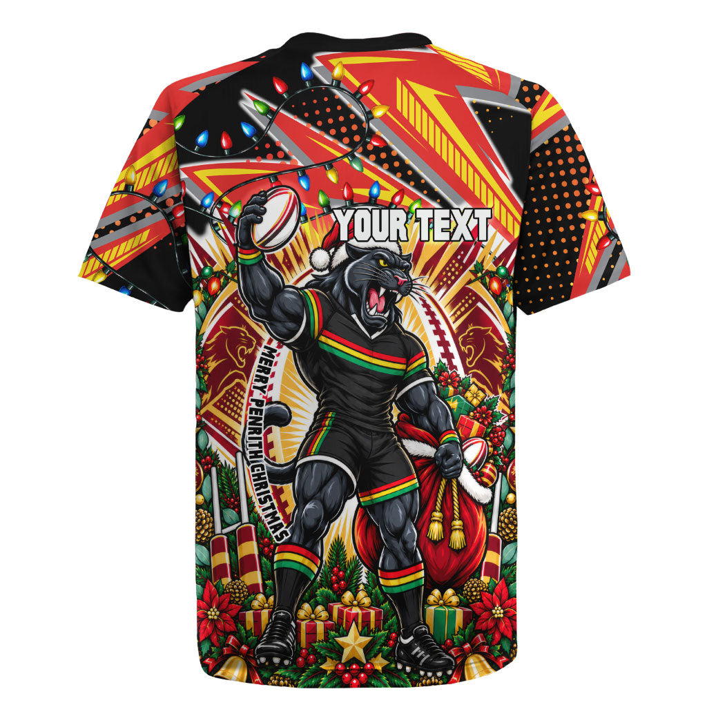 Personalized Penrith Panthers Rugby Christmas Rugby Jersey Holiday Mascot Graphic Art Festive Lights Bow