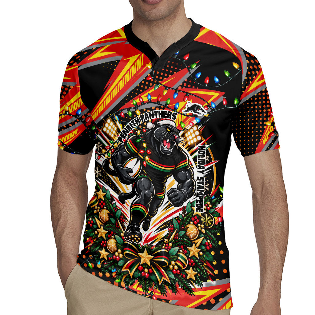 Personalized Penrith Panthers Rugby Christmas Rugby Jersey Holiday Mascot Graphic Art Festive Lights Bow