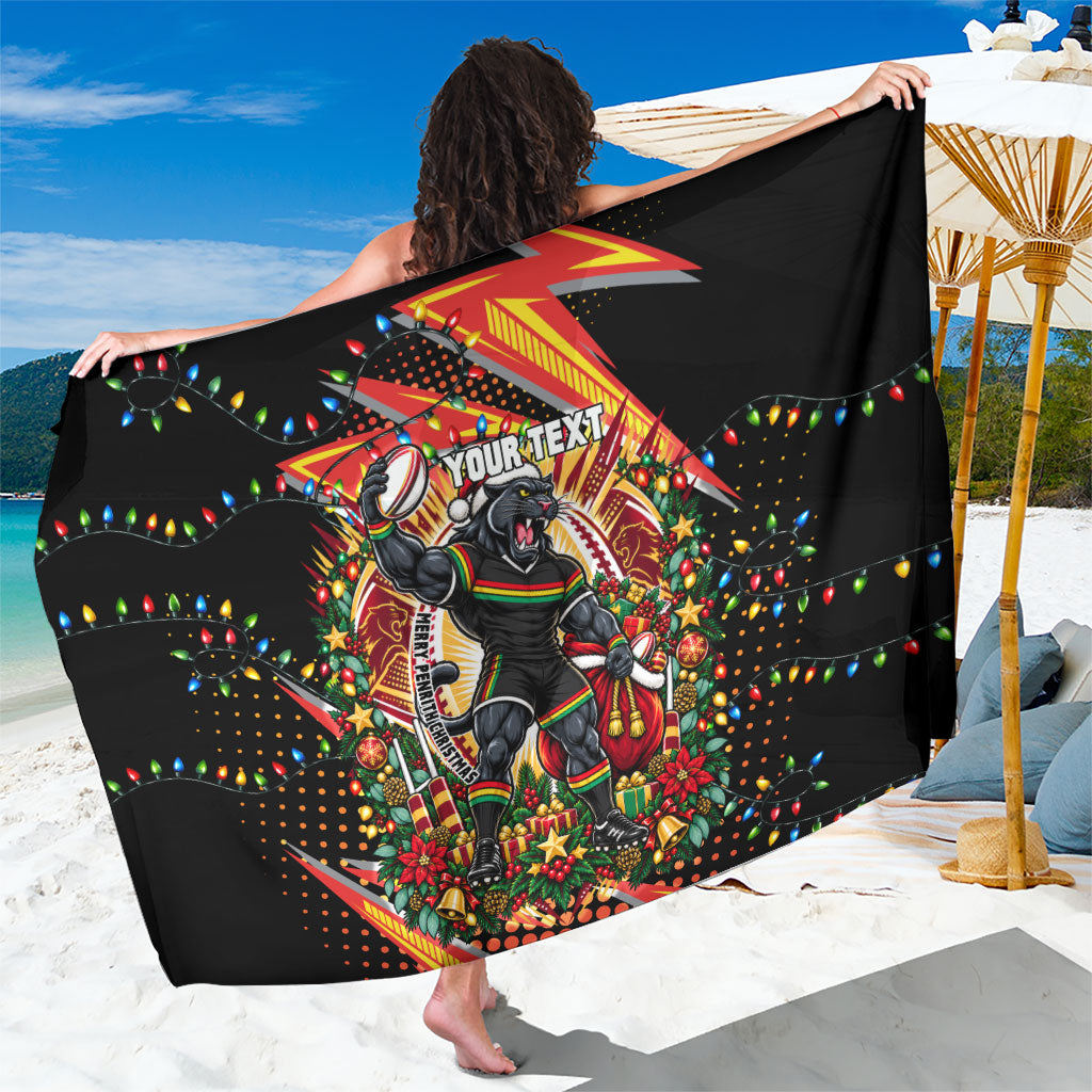 Personalized Penrith Panthers Rugby Christmas Sarong Holiday Mascot Graphic Art Festive Lights Bow