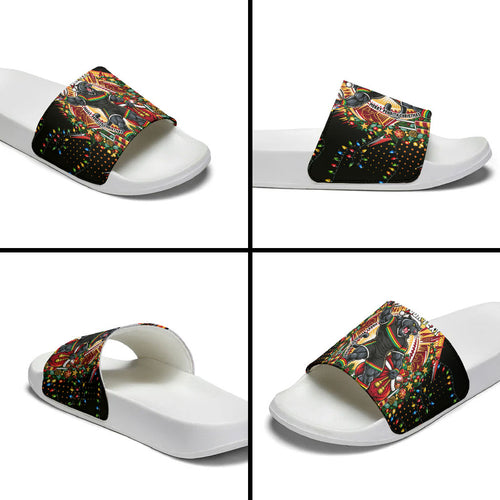 Personalized Penrith Panthers Rugby Christmas Slide Sandals Holiday Mascot Graphic Art Festive Lights Bow
