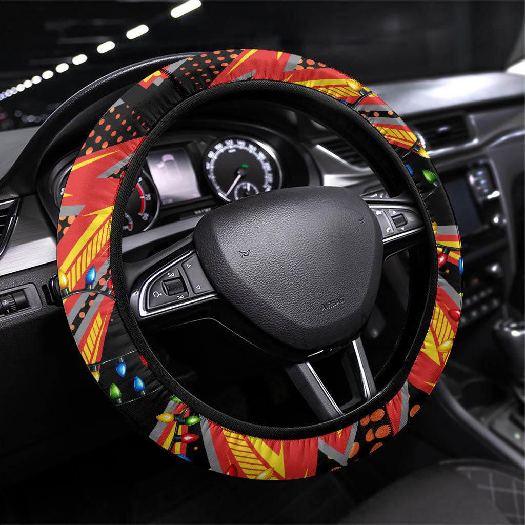 Penrith Panthers Rugby Christmas Steering Wheel Cover Holiday Mascot Graphic Art Festive Lights Bow