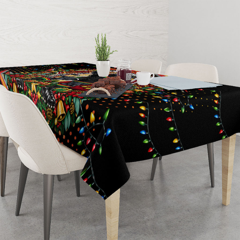 Personalized Penrith Panthers Rugby Christmas Tablecloth Holiday Mascot Graphic Art Festive Lights Bow