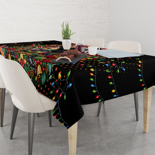 Personalized Penrith Panthers Rugby Christmas Tablecloth Holiday Mascot Graphic Art Festive Lights Bow