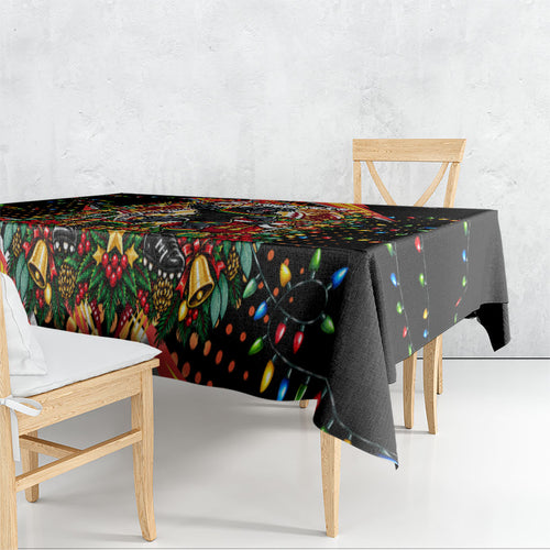 Personalized Penrith Panthers Rugby Christmas Tablecloth Holiday Mascot Graphic Art Festive Lights Bow