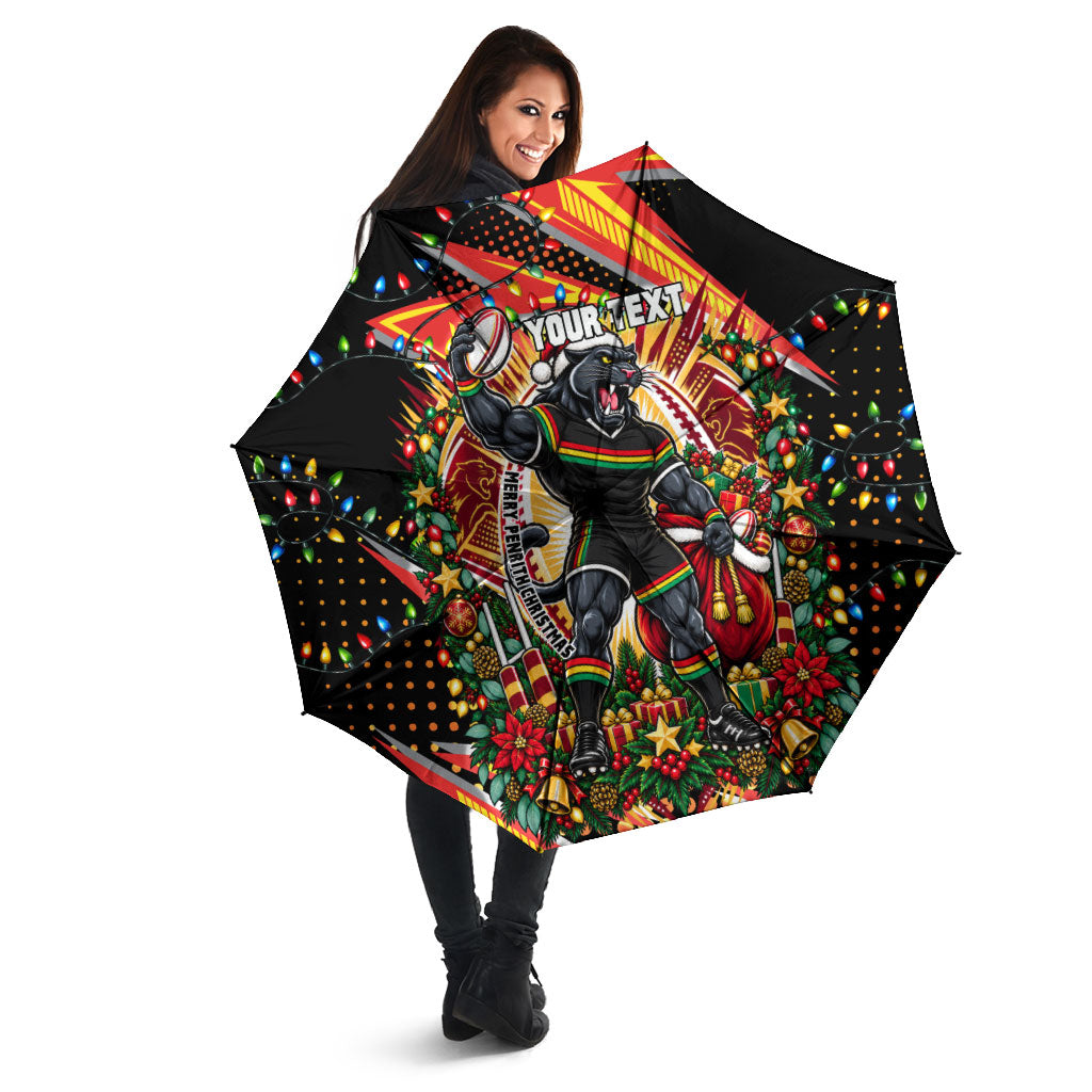 Personalized Penrith Panthers Rugby Christmas Umbrella Holiday Mascot Graphic Art Festive Lights Bow