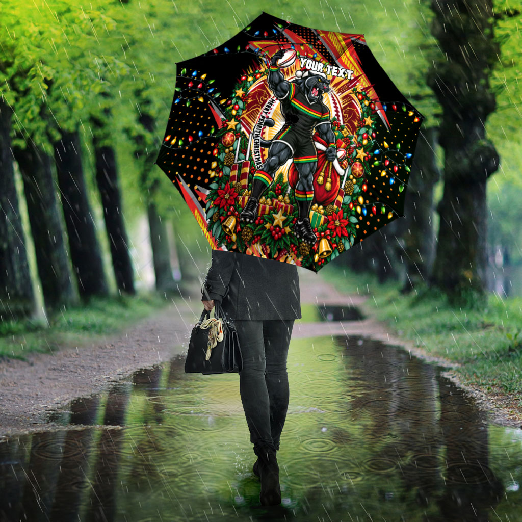 Personalized Penrith Panthers Rugby Christmas Umbrella Holiday Mascot Graphic Art Festive Lights Bow