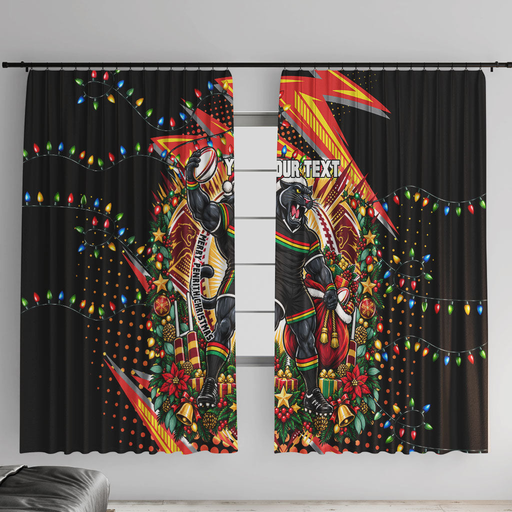 Personalized Penrith Panthers Rugby Christmas Window Curtain Holiday Mascot Graphic Art Festive Lights Bow