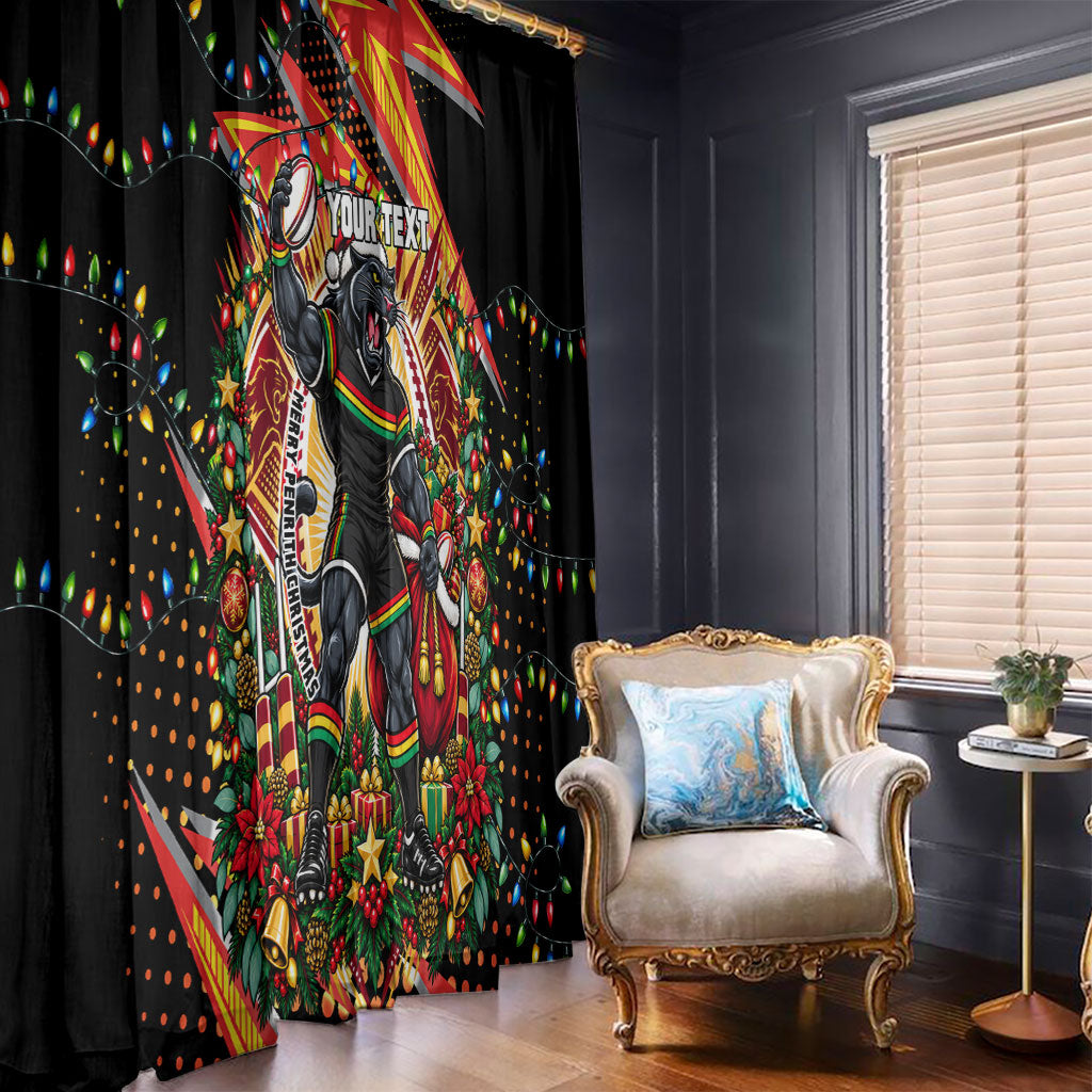 Personalized Penrith Panthers Rugby Christmas Window Curtain Holiday Mascot Graphic Art Festive Lights Bow