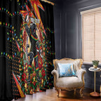 Personalized Penrith Panthers Rugby Christmas Window Curtain Holiday Mascot Graphic Art Festive Lights Bow