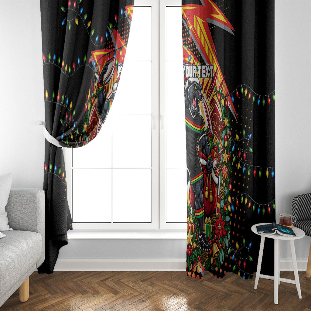 Personalized Penrith Panthers Rugby Christmas Window Curtain Holiday Mascot Graphic Art Festive Lights Bow