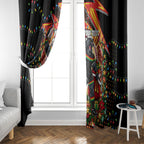 Personalized Penrith Panthers Rugby Christmas Window Curtain Holiday Mascot Graphic Art Festive Lights Bow