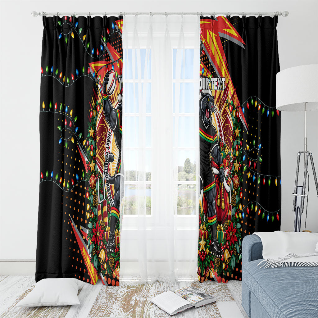 Personalized Penrith Panthers Rugby Christmas Window Curtain Holiday Mascot Graphic Art Festive Lights Bow