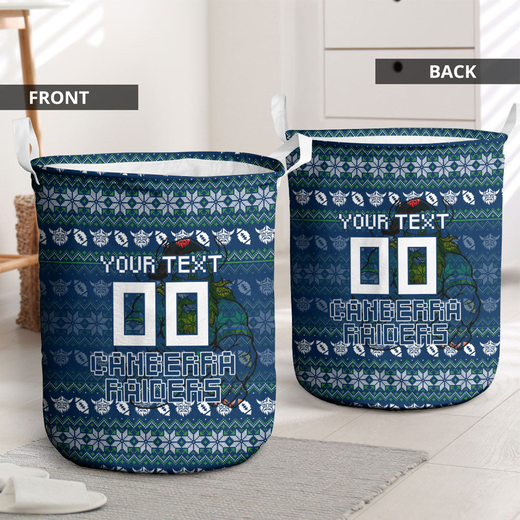 Personalized Canberra Raiders Christmas Laundry Basket Australian Rugby Fans - Pixelated Ugly Xmas Pattern Mascot Santa