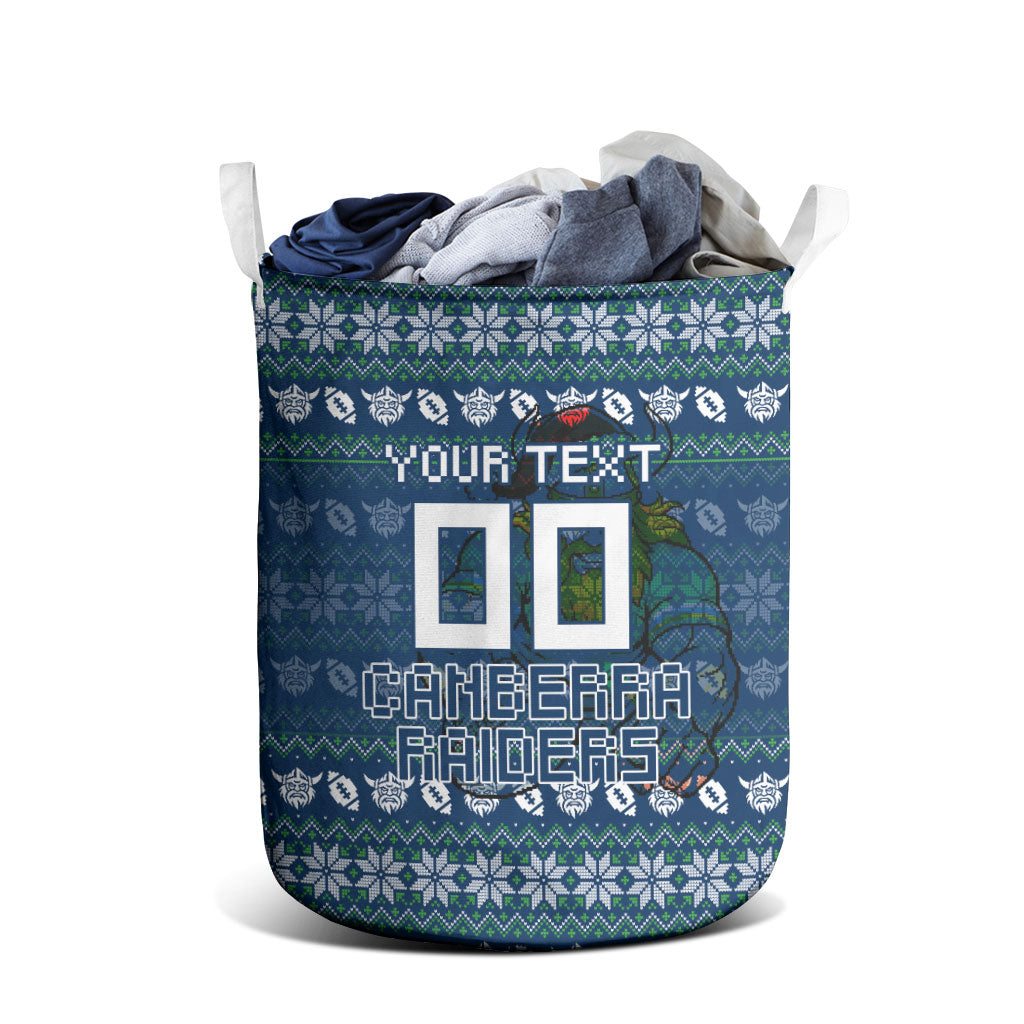 Personalized Canberra Raiders Christmas Laundry Basket Australian Rugby Fans - Pixelated Ugly Xmas Pattern Mascot Santa