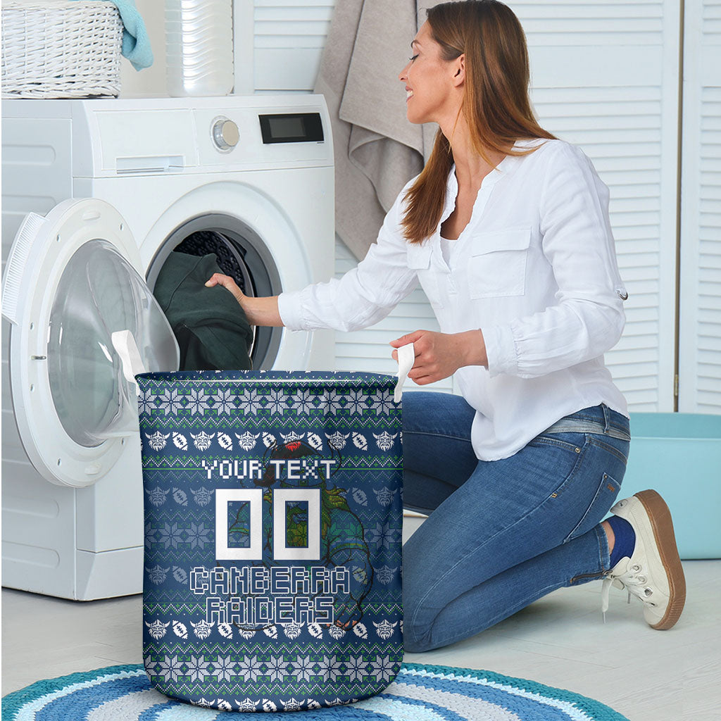 Personalized Canberra Raiders Christmas Laundry Basket Australian Rugby Fans - Pixelated Ugly Xmas Pattern Mascot Santa