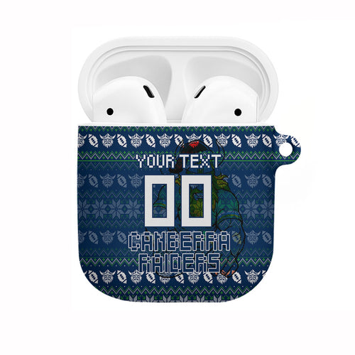 Personalized Canberra Raiders Christmas AirPods Case Australian Rugby Fans - Pixelated Ugly Xmas Pattern Mascot Santa