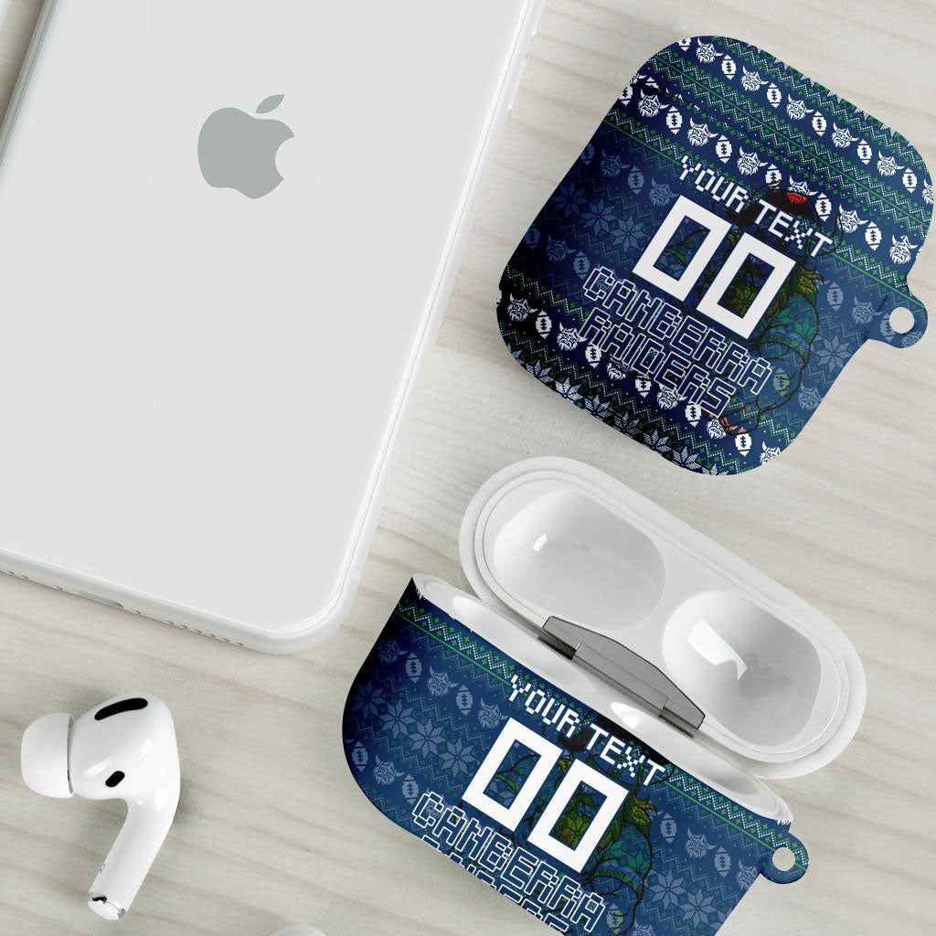 Personalized Canberra Raiders Christmas AirPods Case Australian Rugby Fans - Pixelated Ugly Xmas Pattern Mascot Santa
