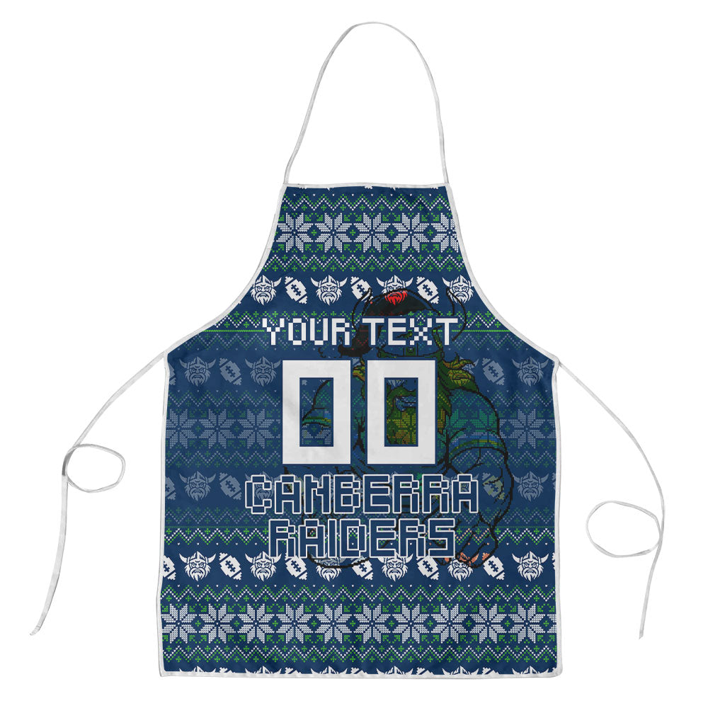 Personalized Canberra Raiders Christmas Apron Australian Rugby Fans - Pixelated Ugly Xmas Pattern Mascot Santa