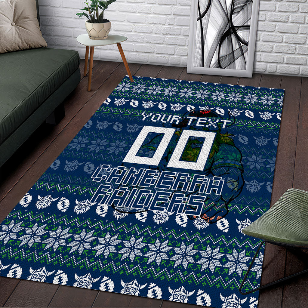 Personalized Canberra Raiders Christmas Area Rug Australian Rugby Fans - Pixelated Ugly Xmas Pattern Mascot Santa