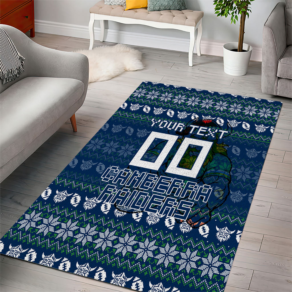 Personalized Canberra Raiders Christmas Area Rug Australian Rugby Fans - Pixelated Ugly Xmas Pattern Mascot Santa