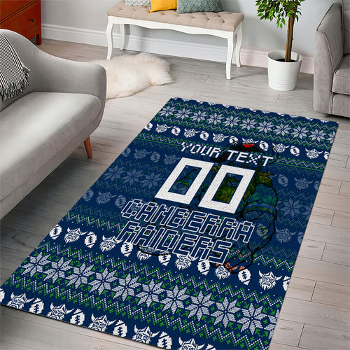 Personalized Canberra Raiders Christmas Area Rug Australian Rugby Fans - Pixelated Ugly Xmas Pattern Mascot Santa