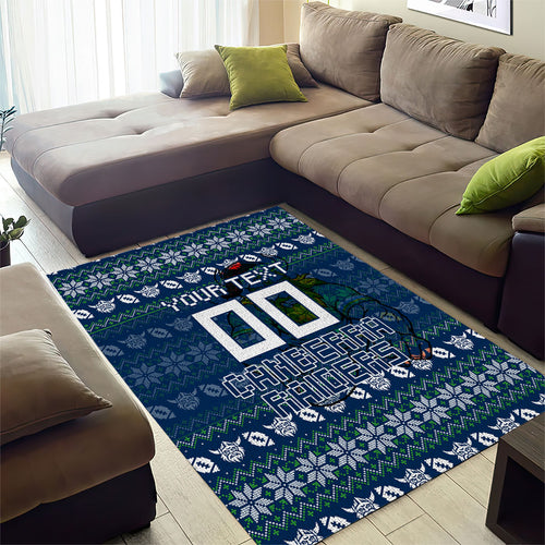 Personalized Canberra Raiders Christmas Area Rug Australian Rugby Fans - Pixelated Ugly Xmas Pattern Mascot Santa