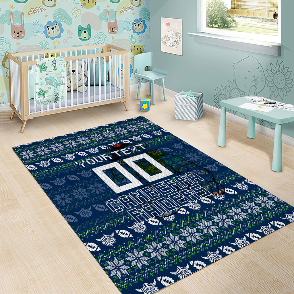 Personalized Canberra Raiders Christmas Area Rug Australian Rugby Fans - Pixelated Ugly Xmas Pattern Mascot Santa