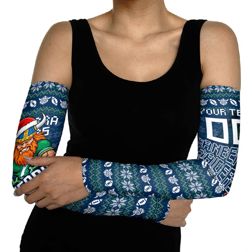 Personalized Canberra Raiders Christmas Arm Sleeves Australian Rugby Fans - Pixelated Ugly Xmas Pattern Mascot Santa