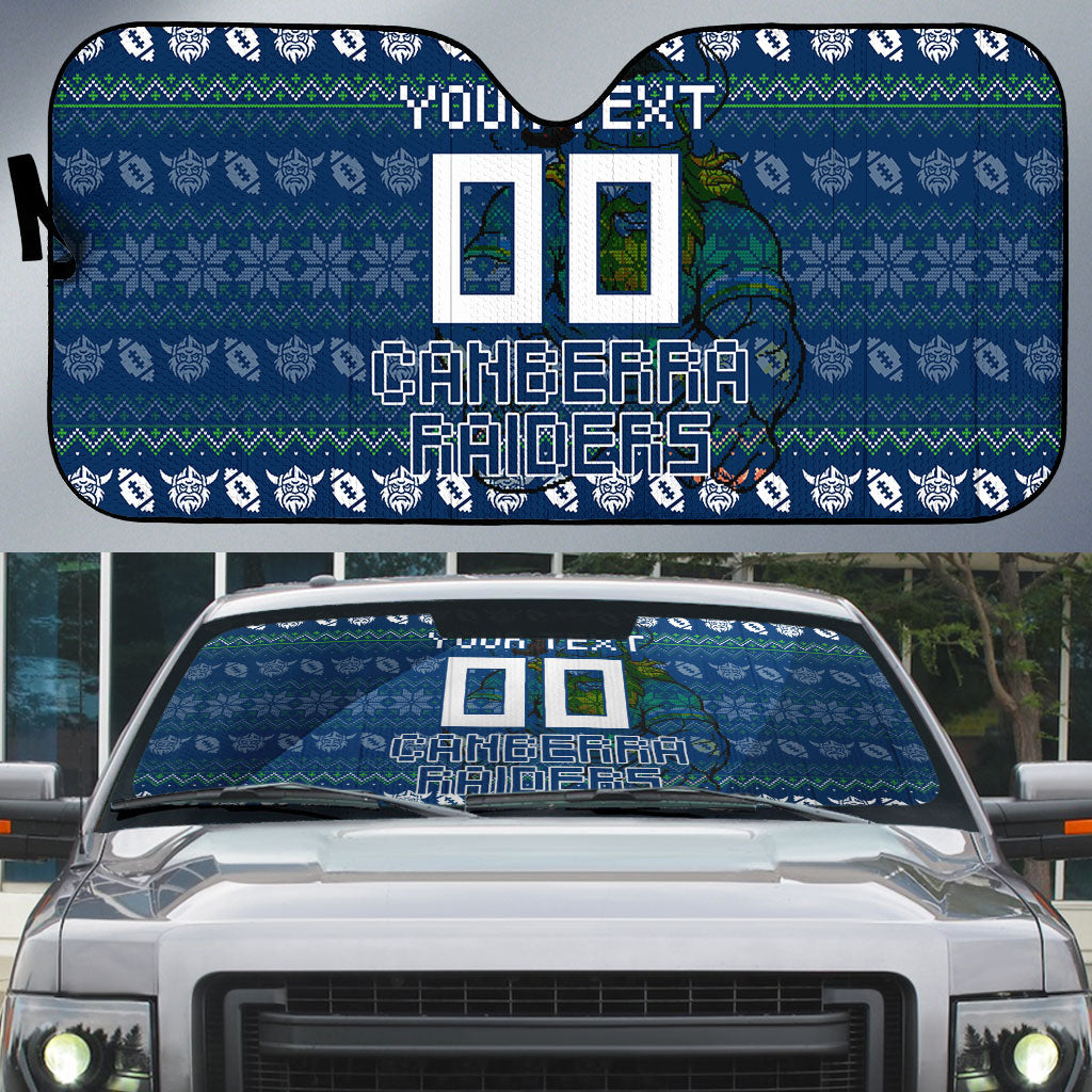 Personalized Canberra Raiders Christmas Auto Sun Shade Australian Rugby Fans - Pixelated Ugly Xmas Pattern Mascot Santa