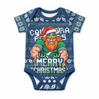Personalized Canberra Raiders Christmas Baby Onesie Australian Rugby Fans - Pixelated Ugly Xmas Pattern Mascot Santa