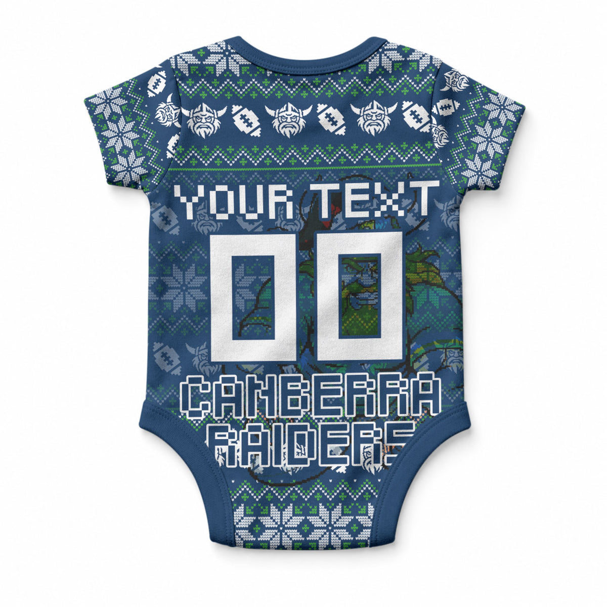 Personalized Canberra Raiders Christmas Baby Onesie Australian Rugby Fans - Pixelated Ugly Xmas Pattern Mascot Santa